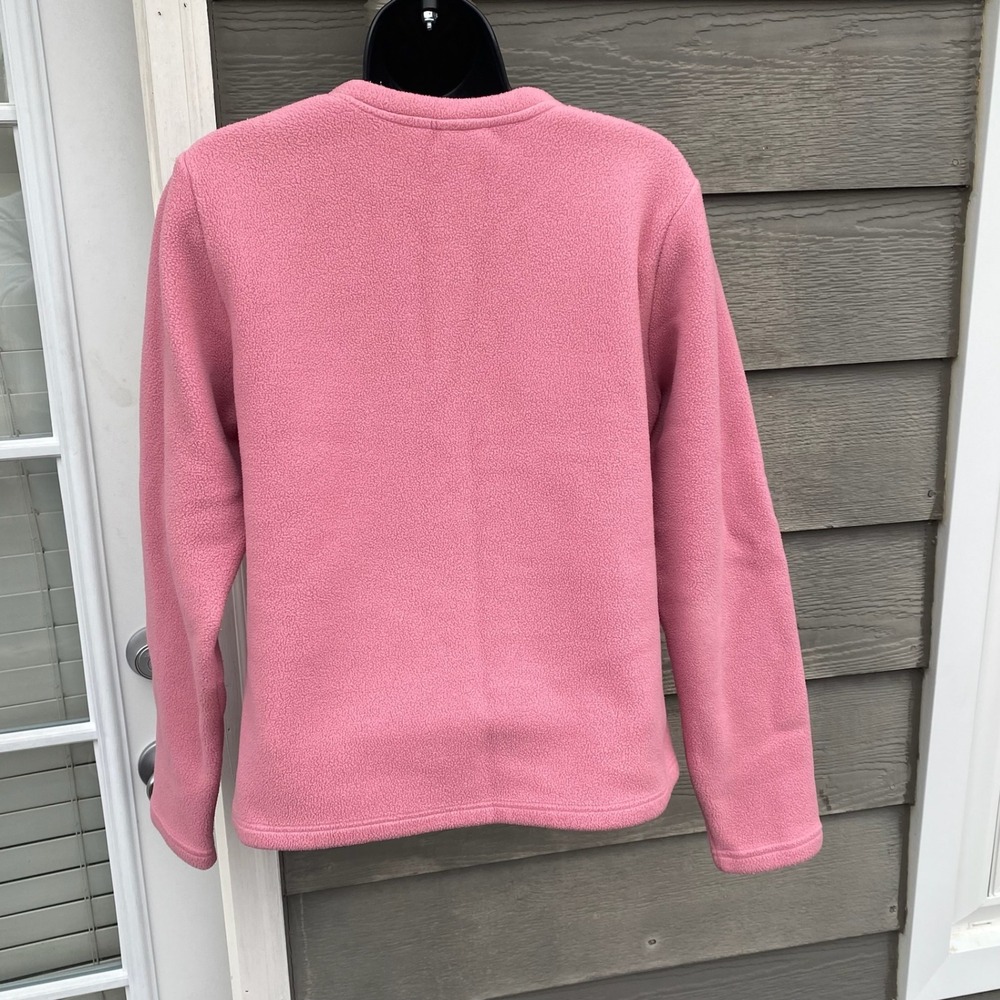 L.L.Bean Pink Fleece V Neck Long Sleeve Pullover Sweater Women's Size M - Picture 2 of 8